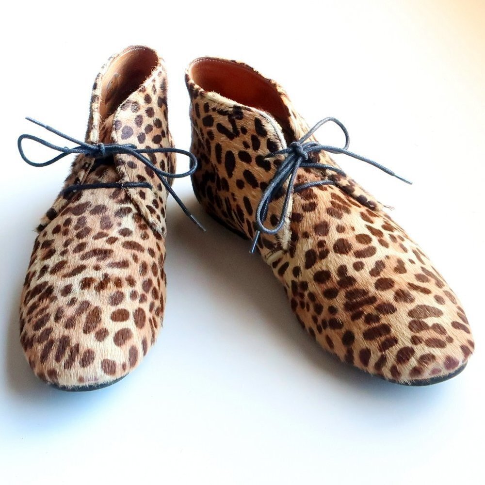Isabel Marant Etoile Leopard Cheetah Calf Hair Lace-up Ankle Boots Booties 7.5 - Picture 5 of 16